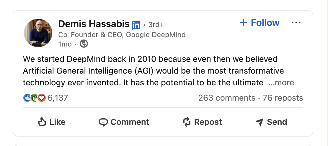 Demis Hassabis Viral Linkedin Post